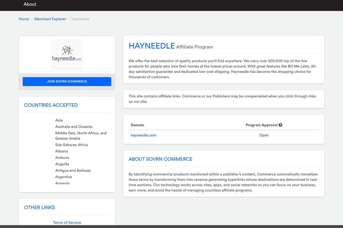 Hayneedle affiliate program signup page