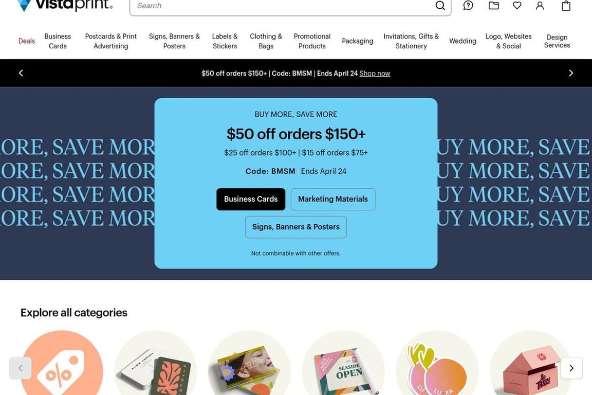 Vistaprint homepage