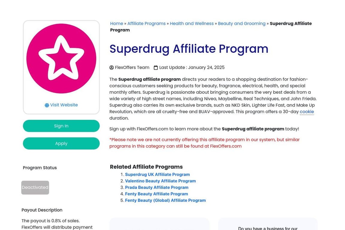 Superdrug affiliate program signup page
