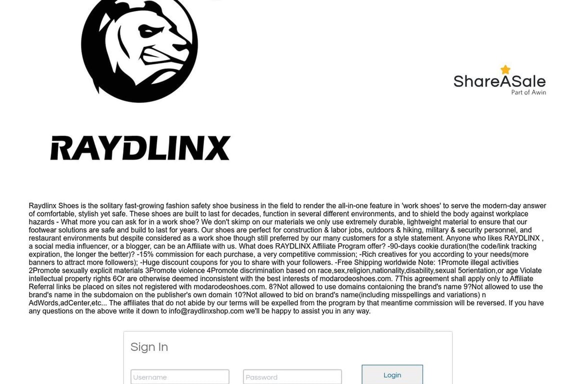 Raydlinx INC affiliate program signup page