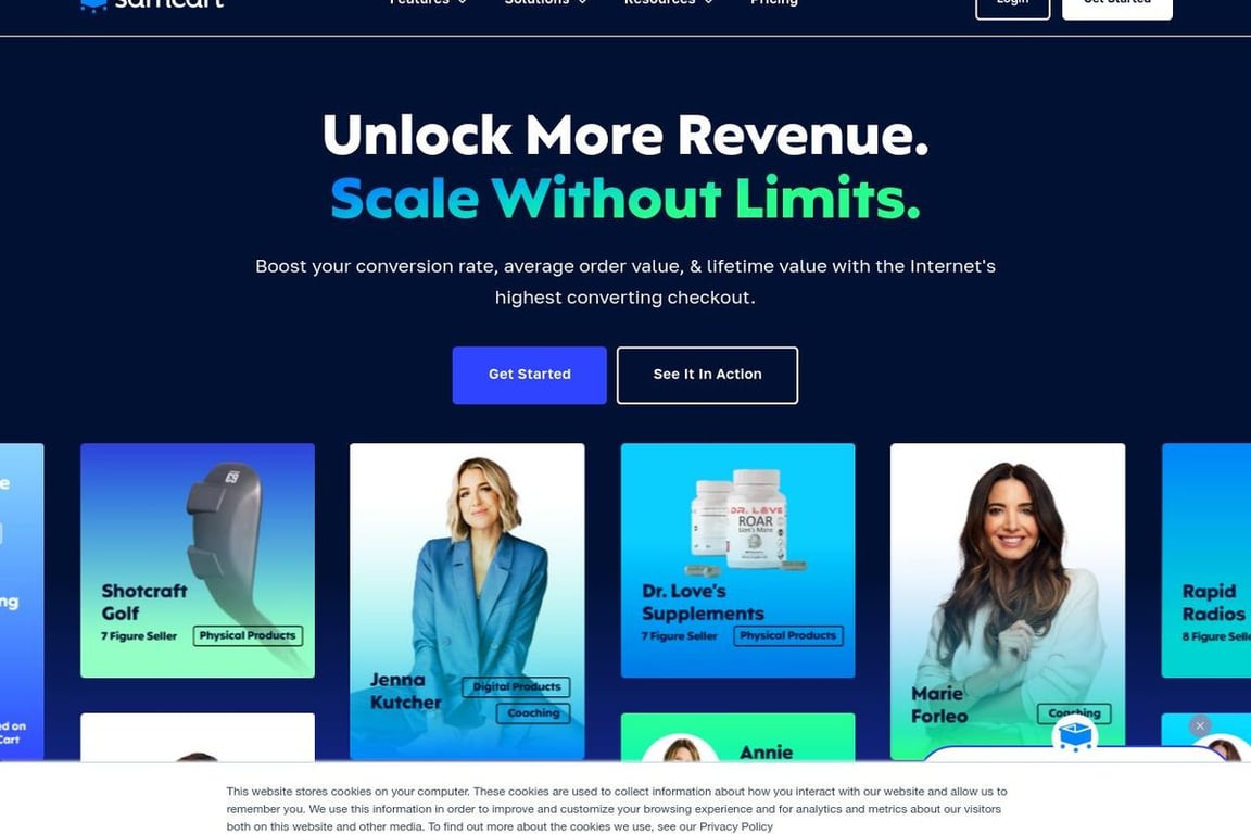 SamCart homepage