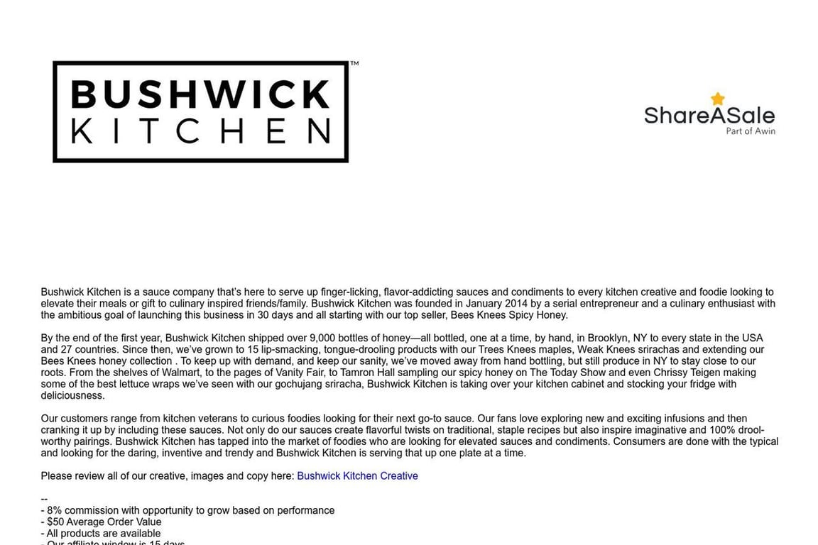 Bushwick Kitchen affiliate program signup page