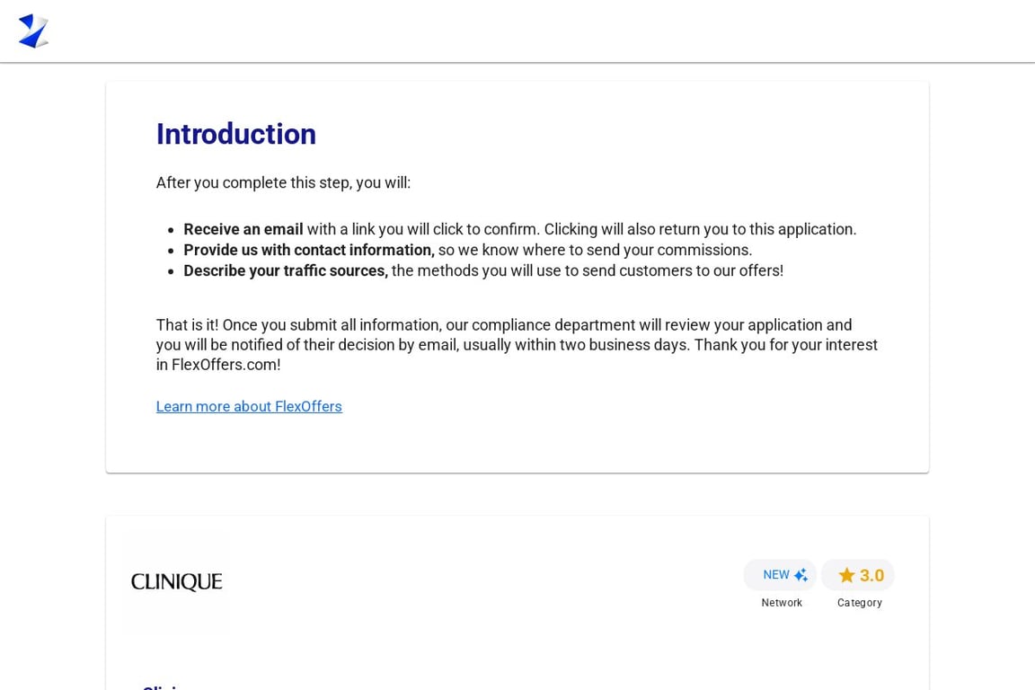 Clinique affiliate program signup page