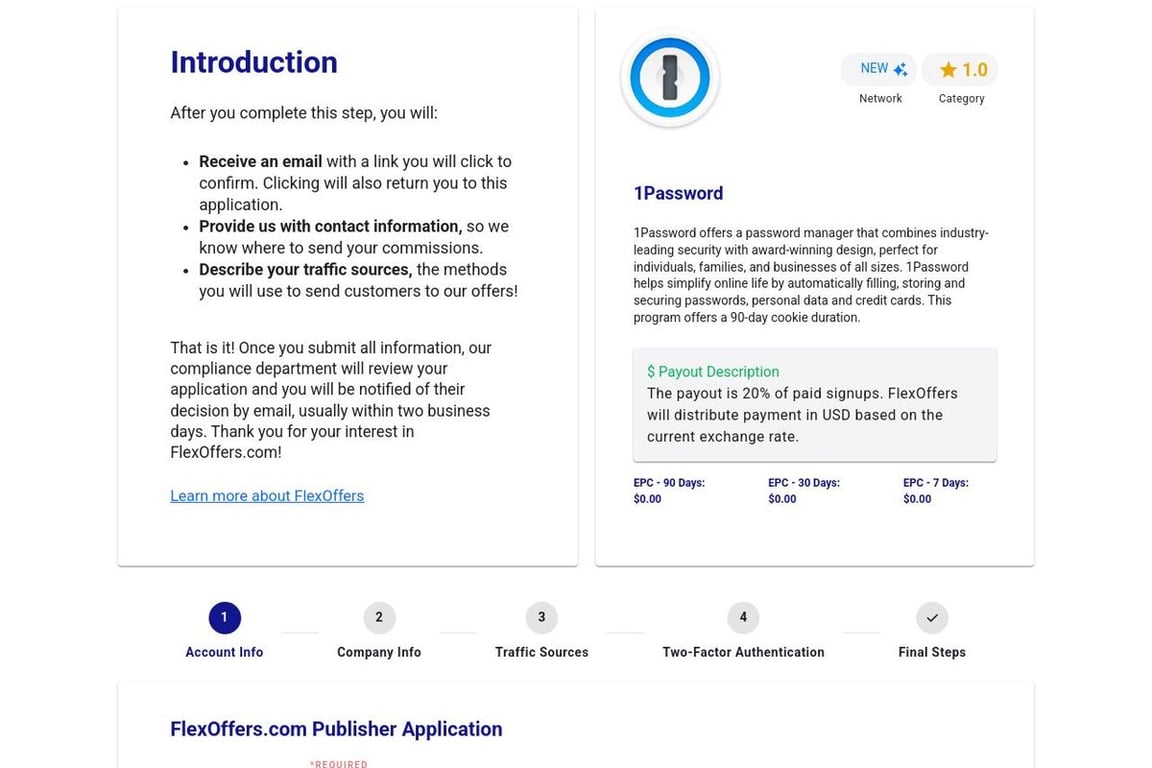 1Password affiliate program signup page