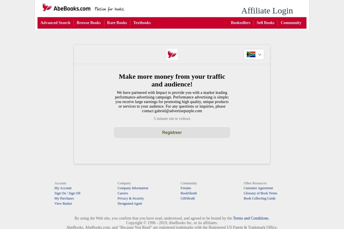 AbeBooks affiliate program signup page