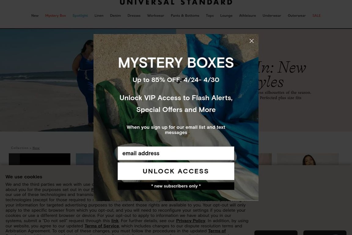Universal Standard affiliate program signup page