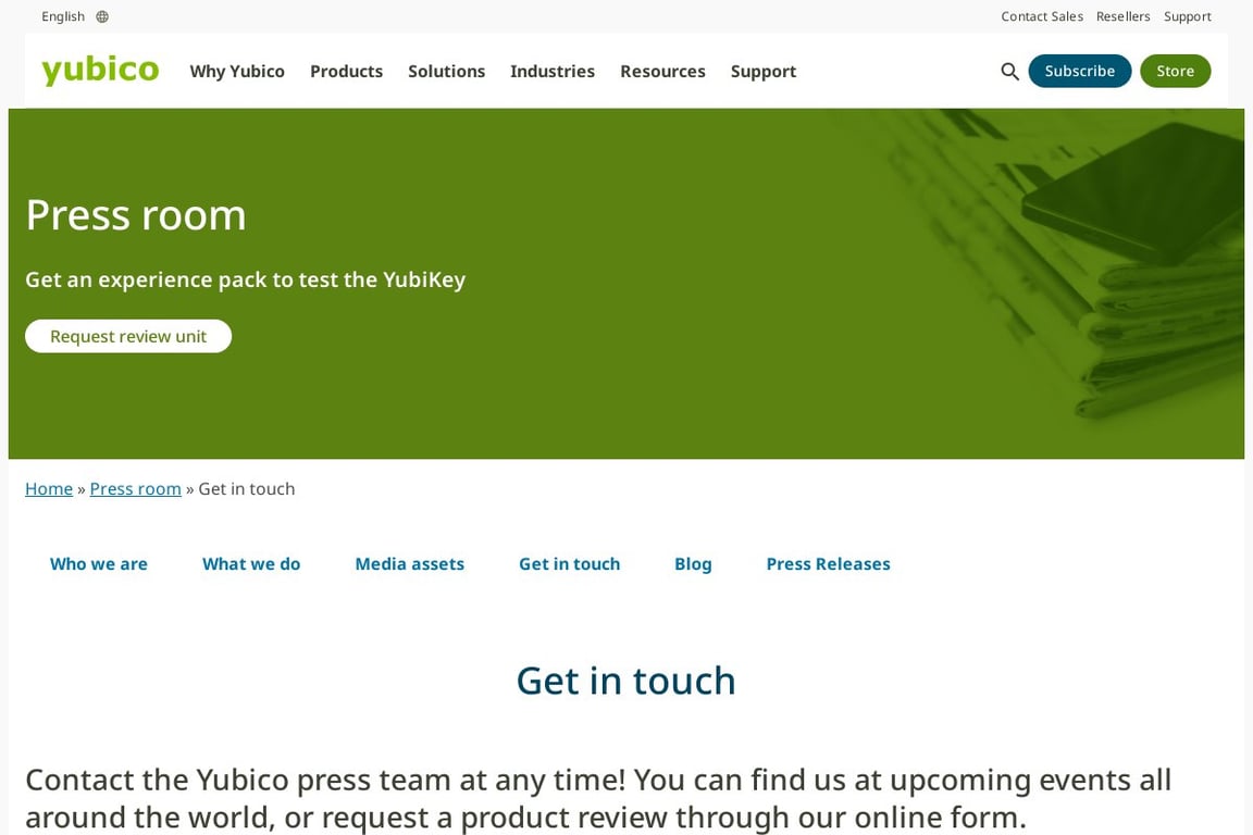 Yubico affiliate program signup page