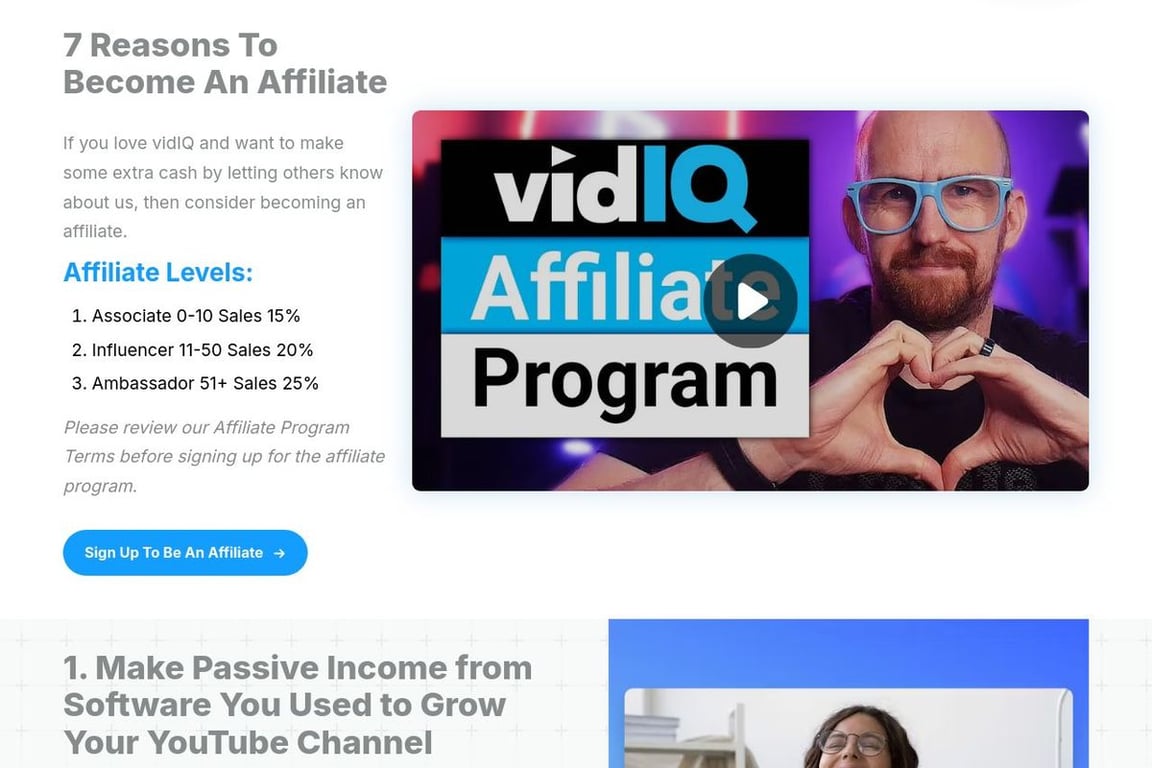 VidIQ affiliate program signup page