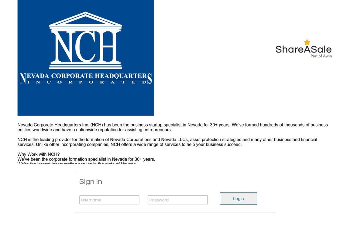 NCH affiliate program signup page