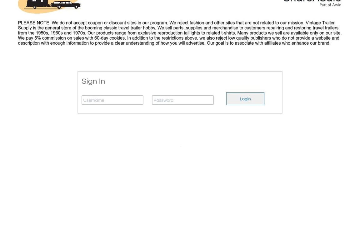 Vintage Trailer Supply affiliate program signup page