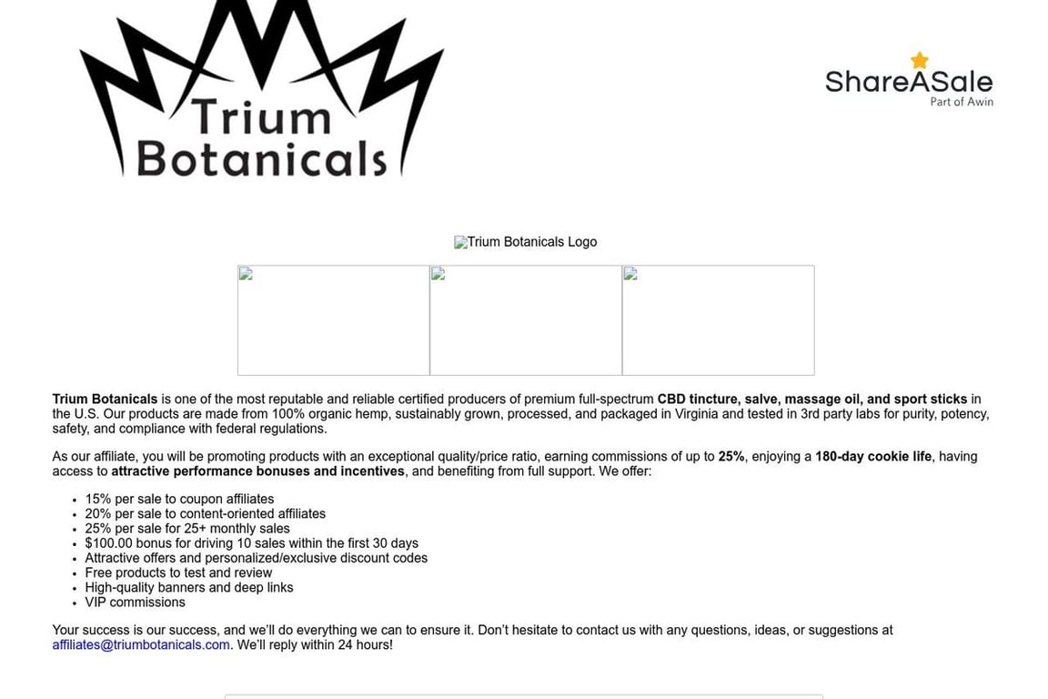 Trium Botanicals affiliate program signup page