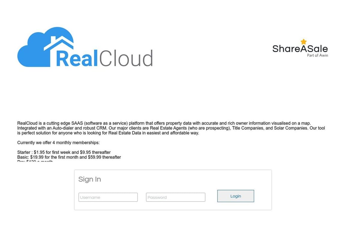 RealCloud affiliate program signup page
