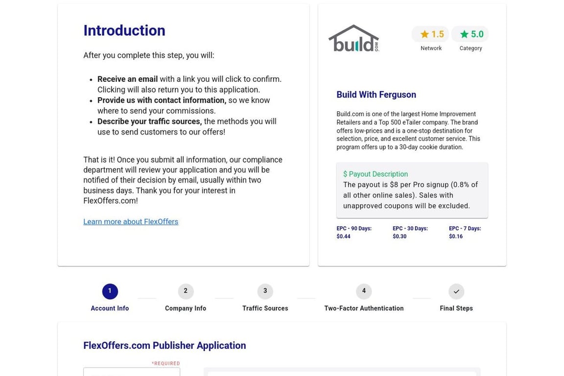 Build With Ferguson affiliate program signup page