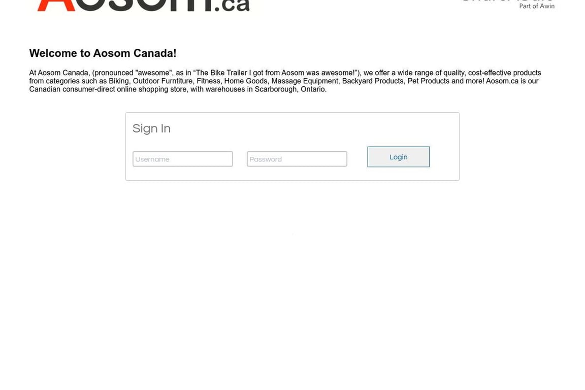 Aosom Canada affiliate program signup page