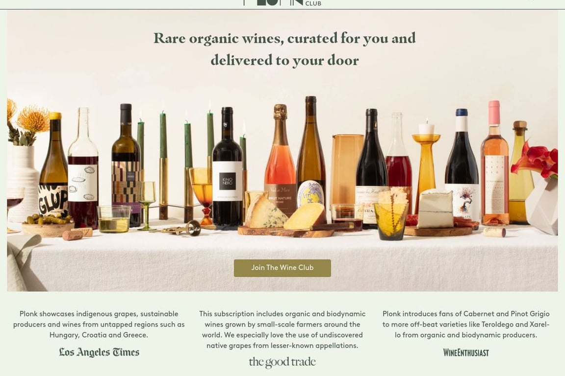 Plonk Wine Club homepage