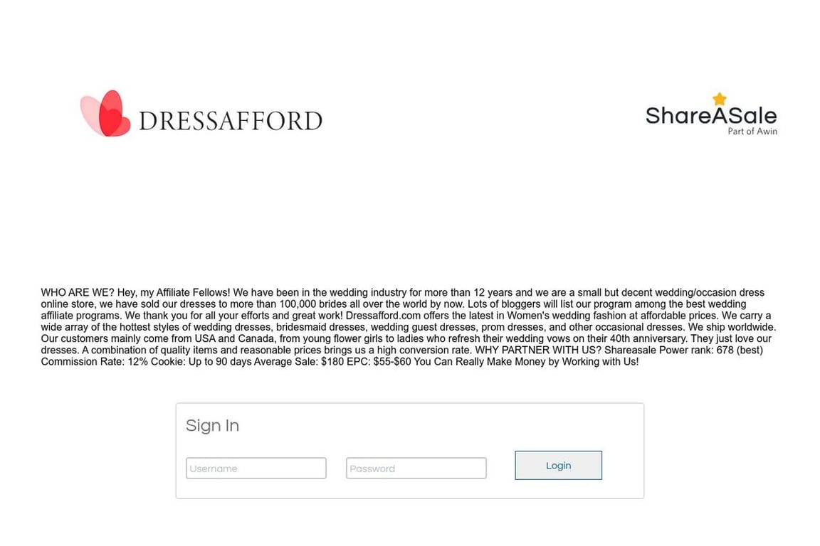 June Bridals affiliate program signup page