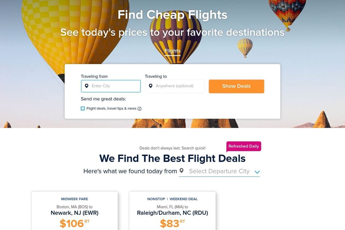 Airfarewatchdog homepage