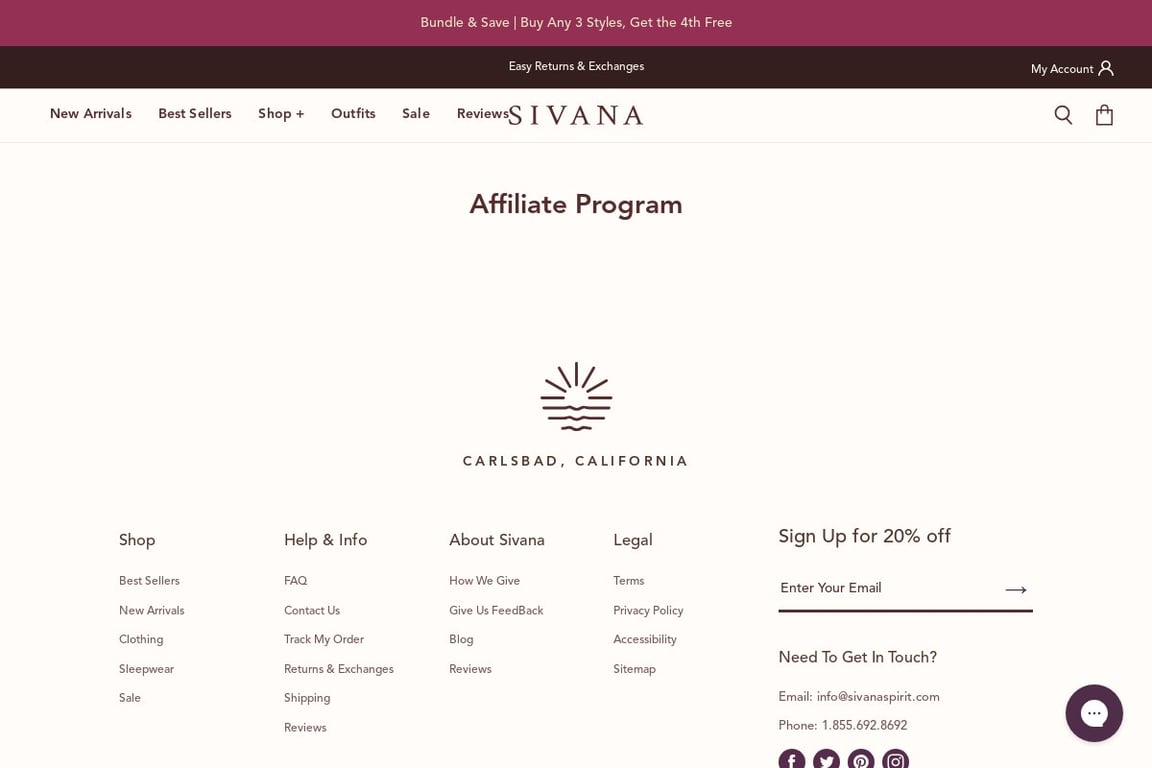 Sivana affiliate program signup page