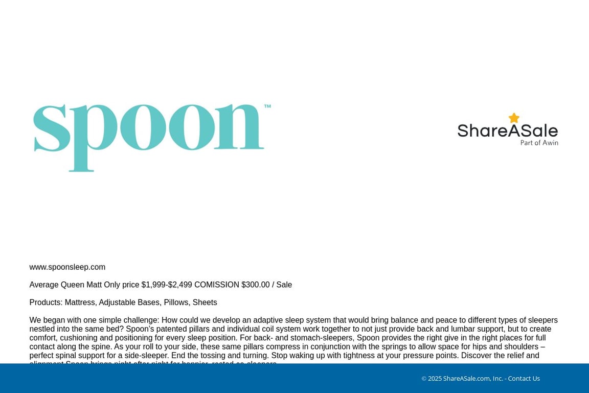 Spoon Sleep affiliate program signup page