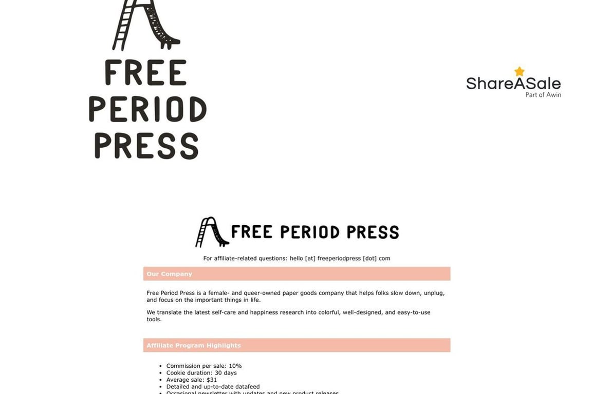 Free Period Press affiliate program signup page