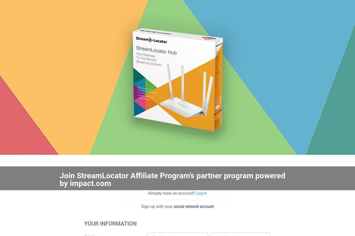 StreamLocator affiliate program signup page