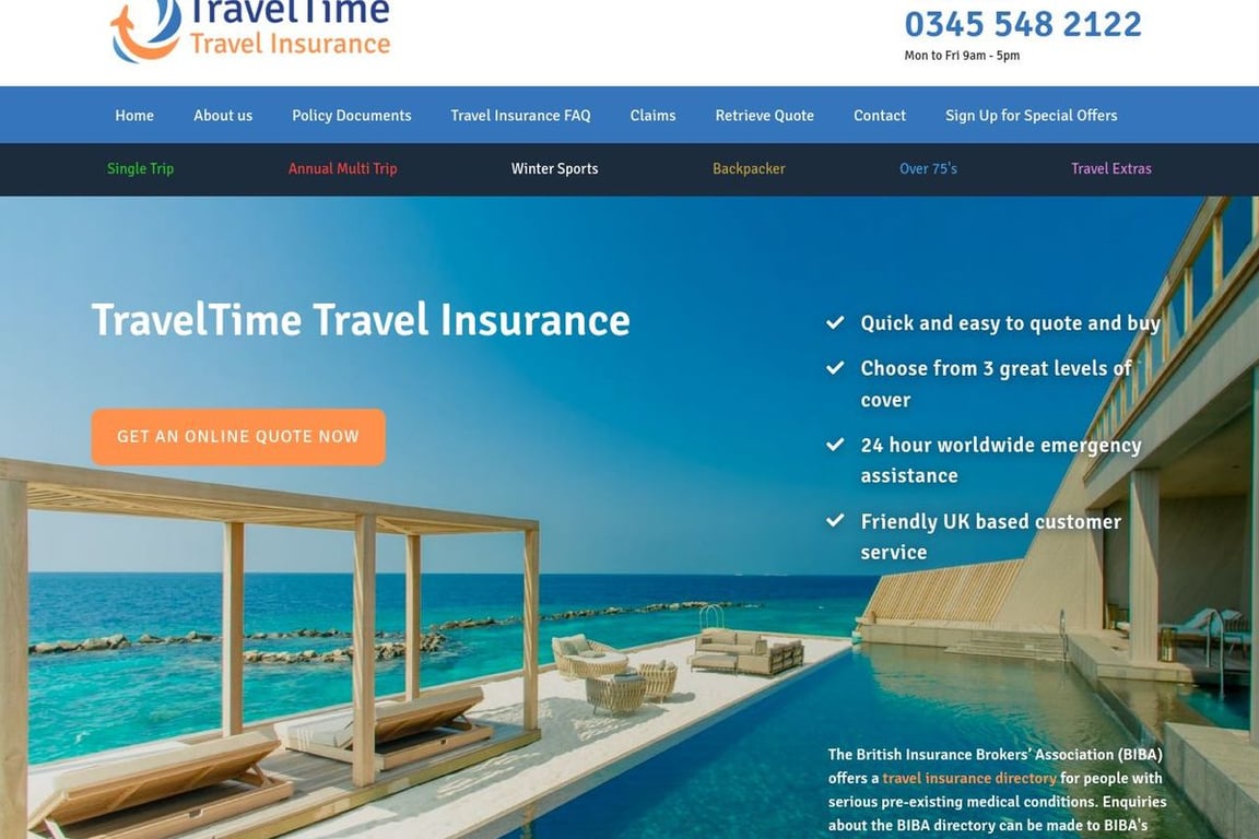 TravelTime Travel Insurance homepage