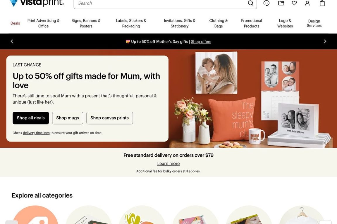 Vistaprint APAC homepage