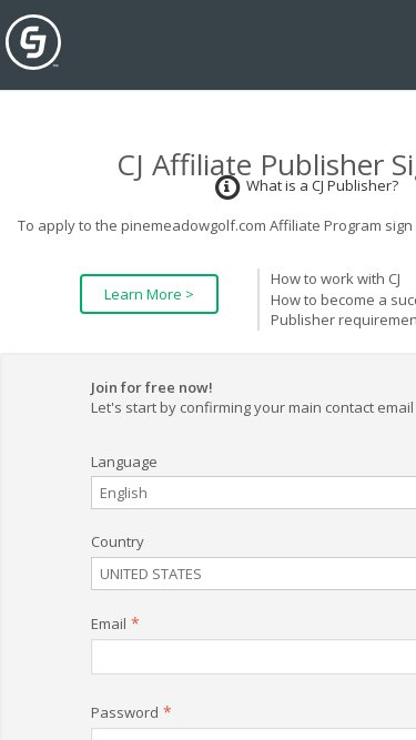 Pinemeadowgolf.com affiliate program signup page