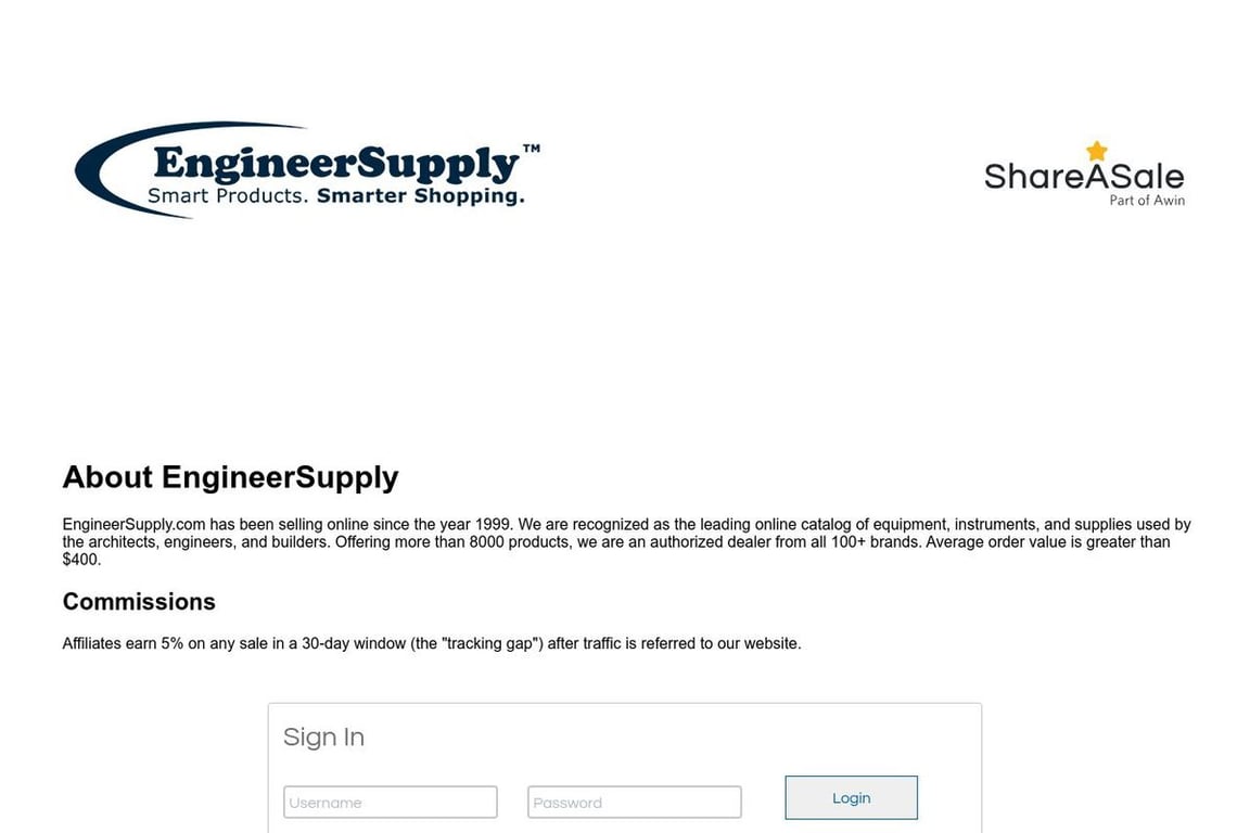 EngineerSupply.com affiliate program signup page