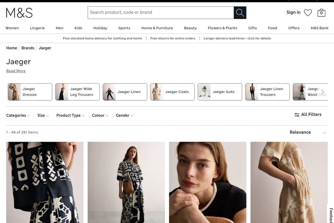 Jaeger UK homepage
