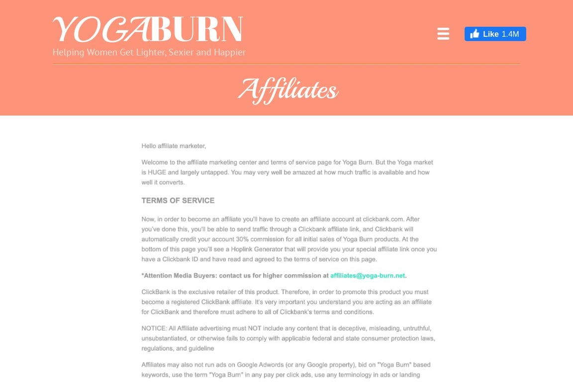 Yoga Burn affiliate program signup page