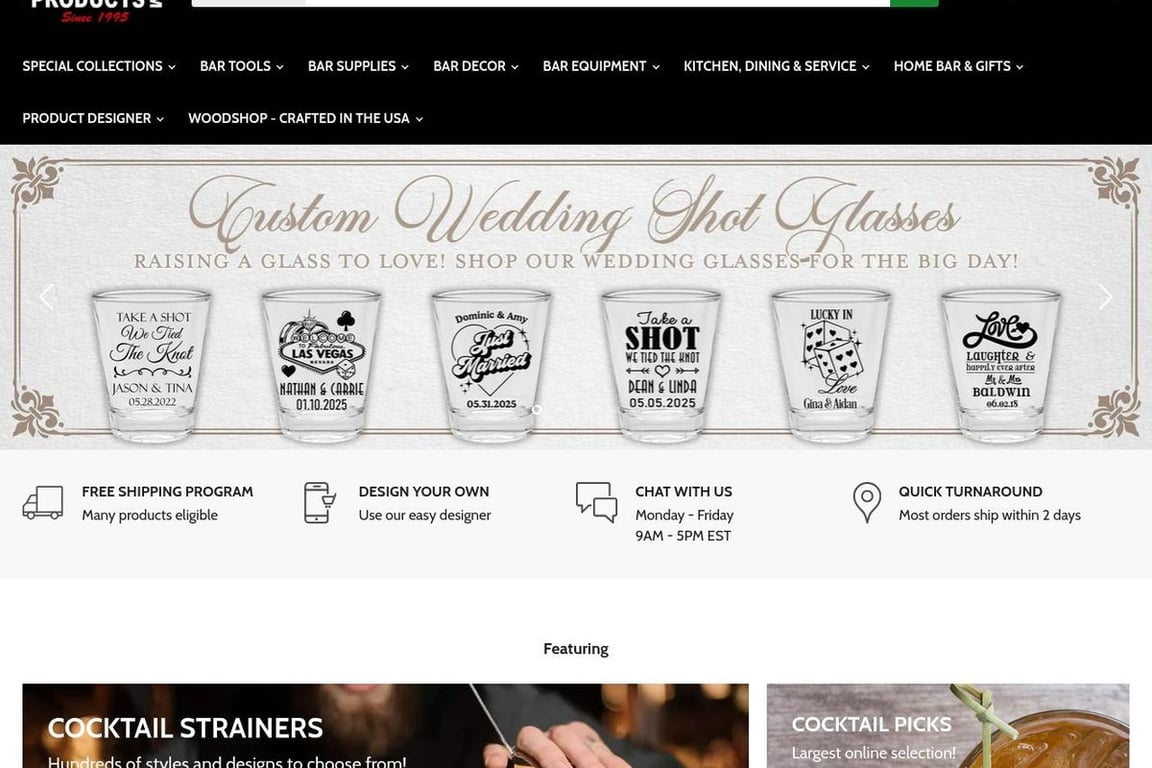 Bar Products homepage