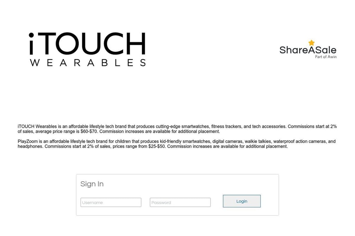 ITouch Wearables affiliate program signup page