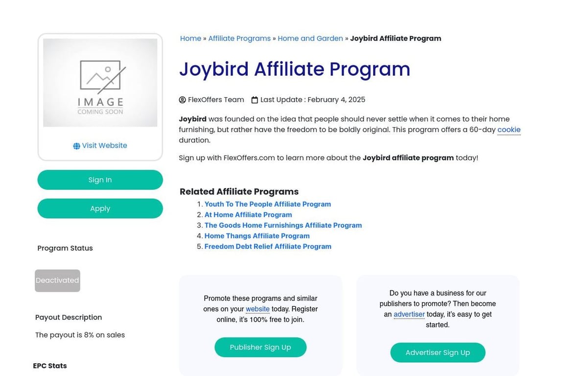Joybird affiliate program signup page