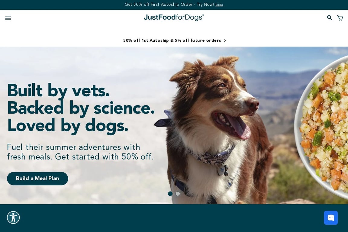 JustFoodForDogs homepage
