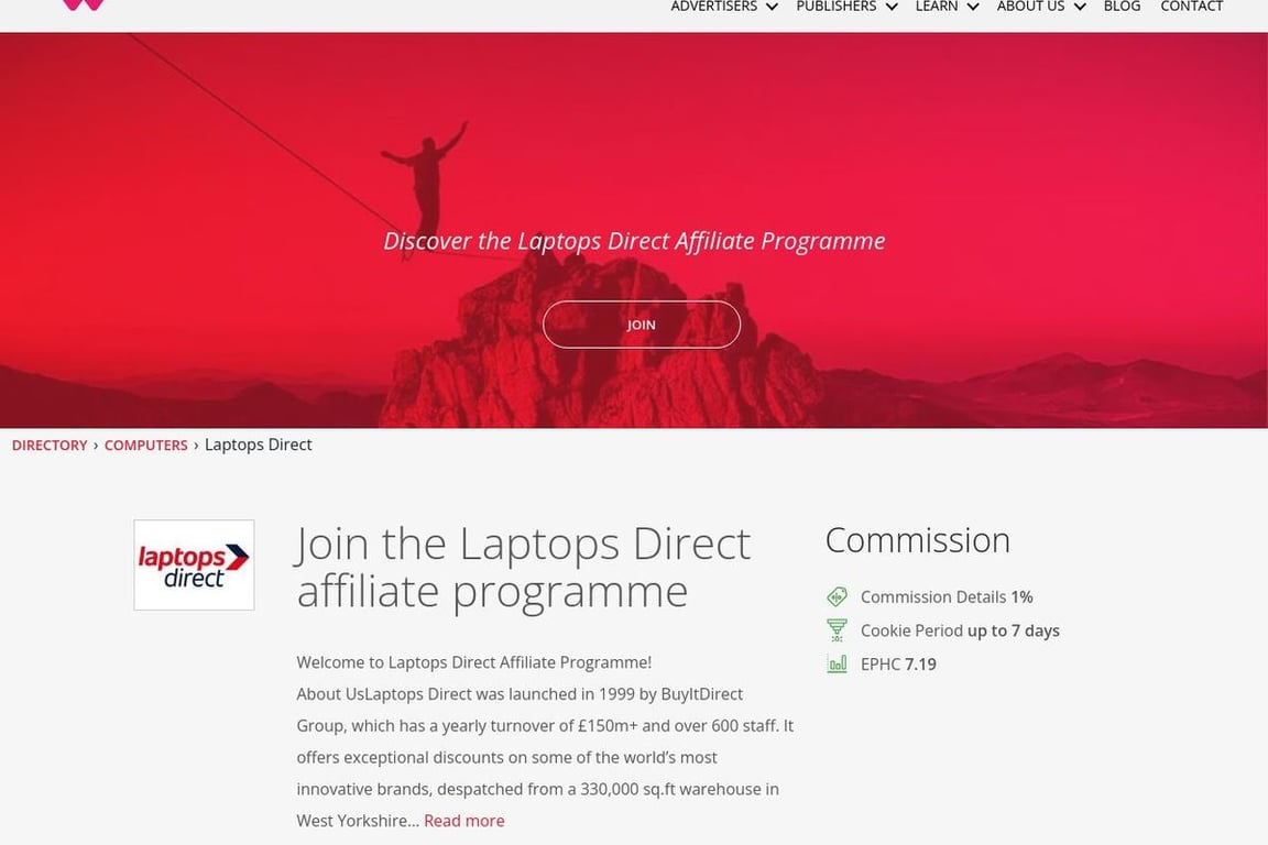 Laptops Direct affiliate program signup page