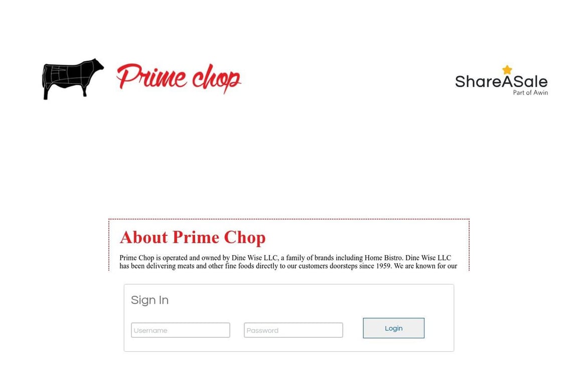 Prime Chop affiliate program signup page