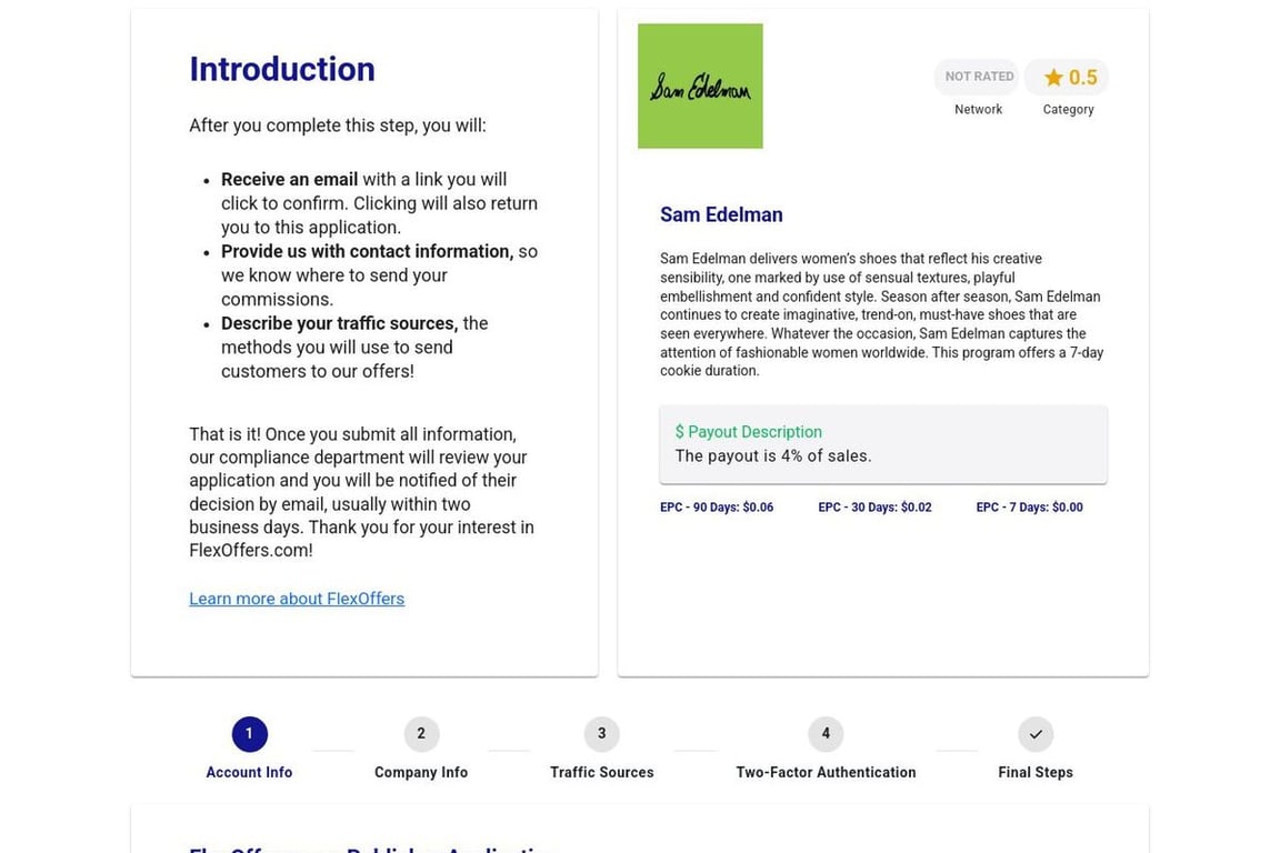 Sam Edelman affiliate program signup page