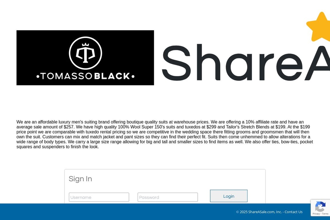 Tomasso Black affiliate program signup page