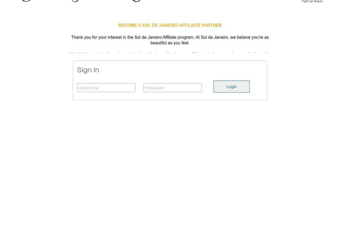Sol de Janeiro affiliate program signup page