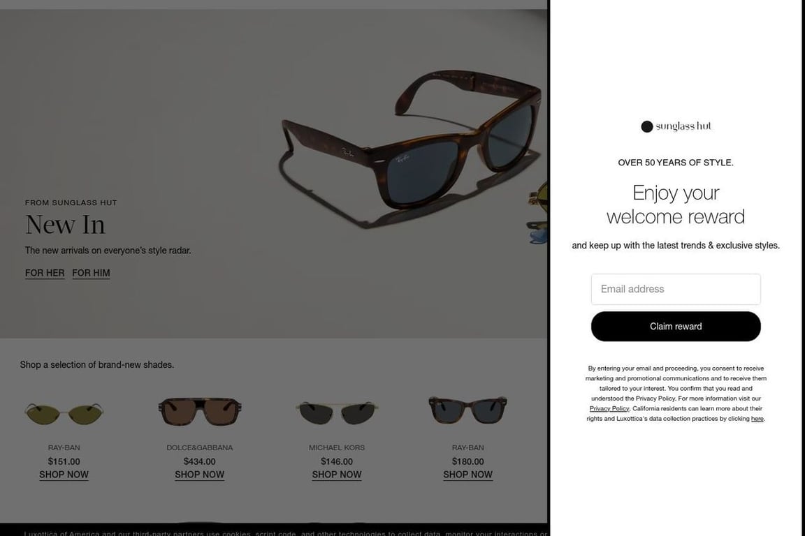 Sunglass Hut homepage