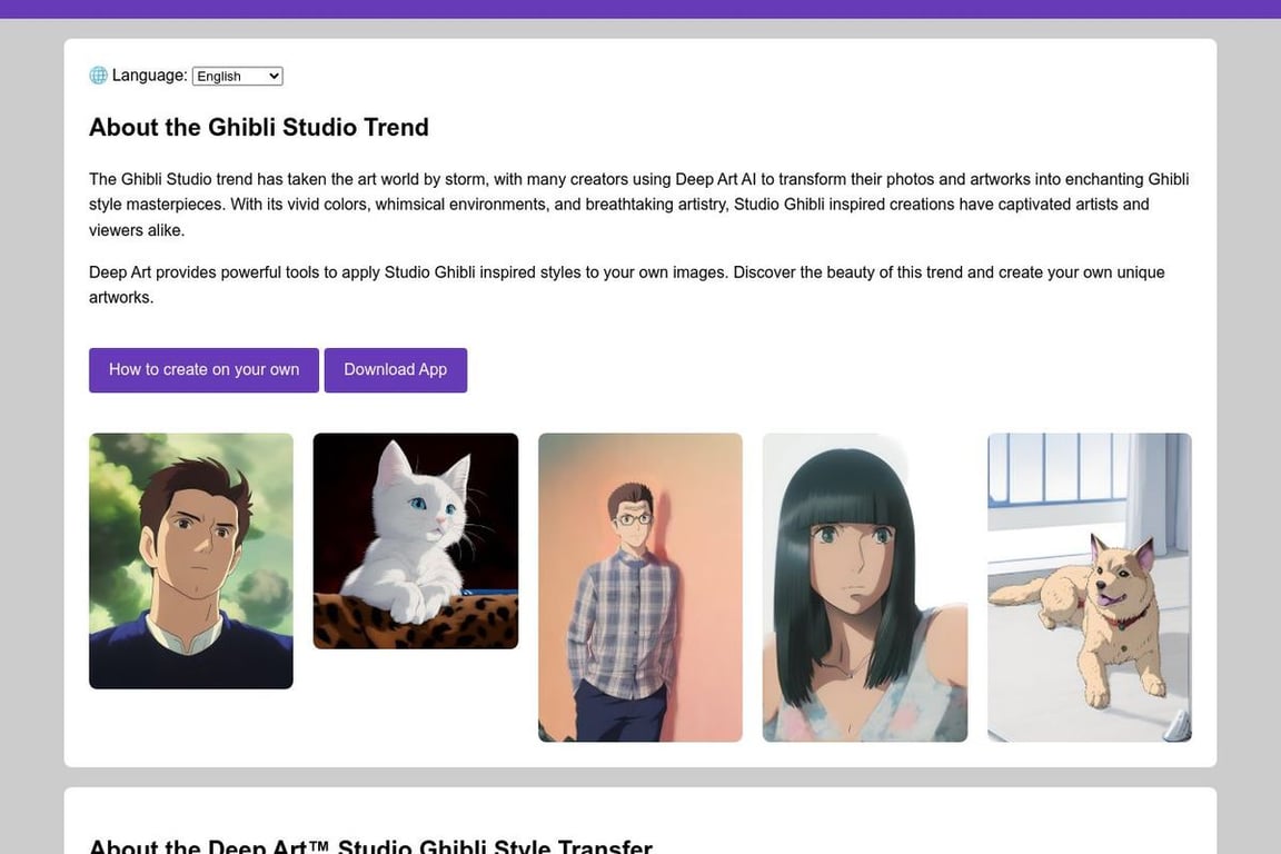 Deep Art Effects homepage
