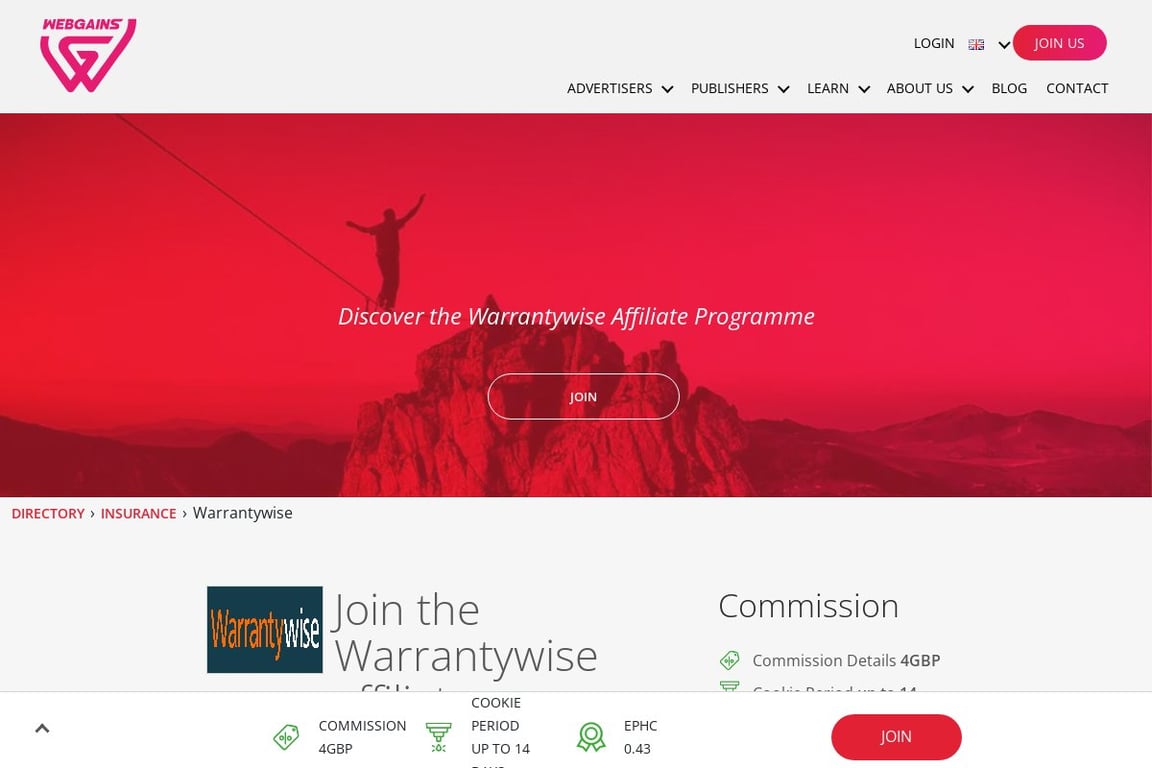 Warranty Wise affiliate program signup page
