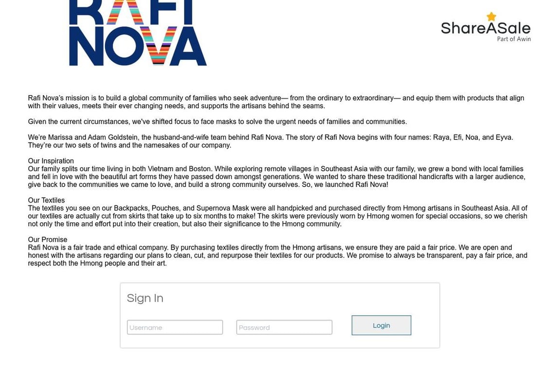 Rafi Nova affiliate program signup page