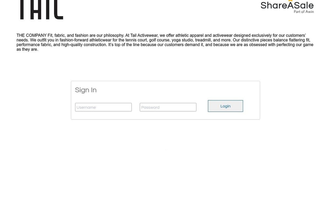 Tail Activewear affiliate program signup page