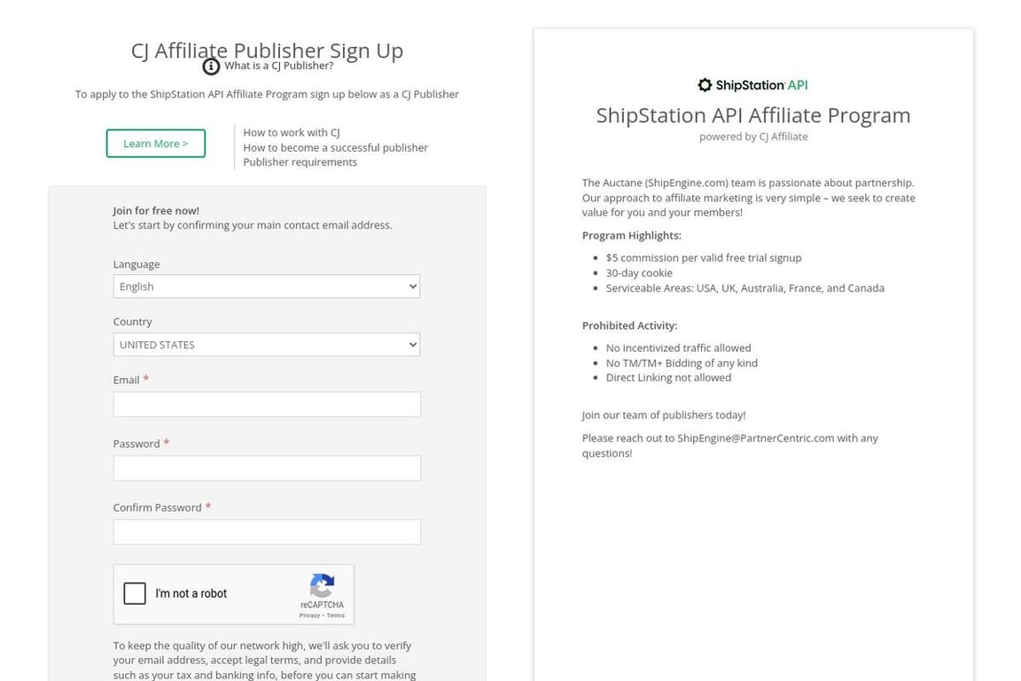 ShipEngine affiliate program signup page