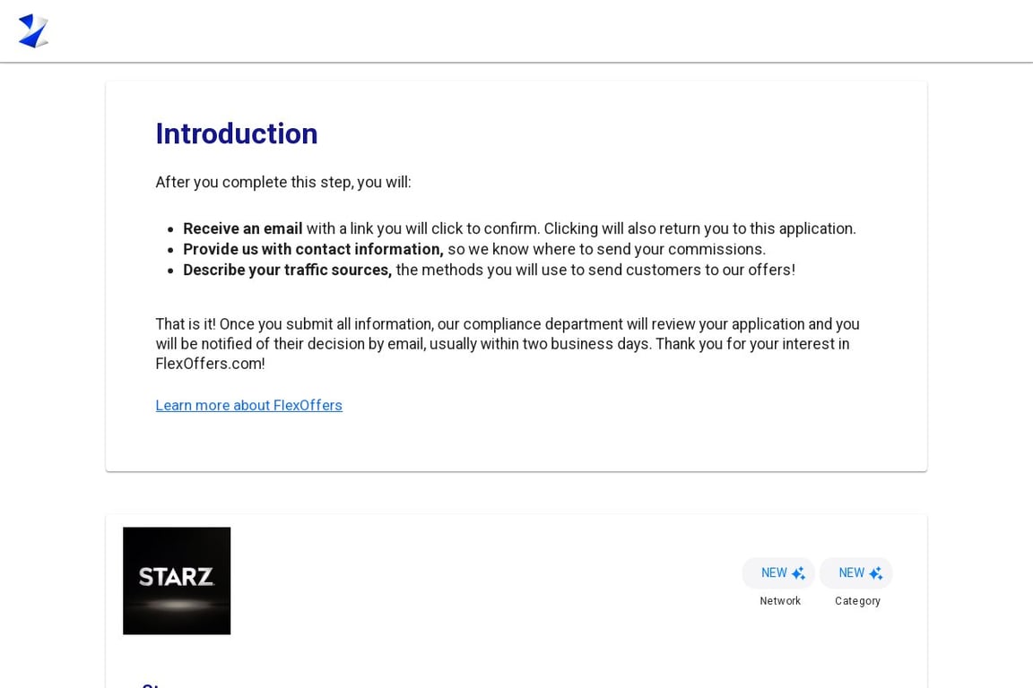 Starz affiliate program signup page