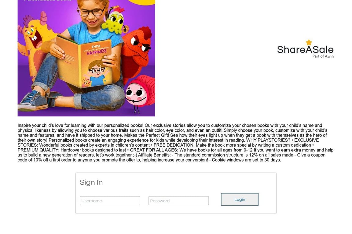 Playstories affiliate program signup page