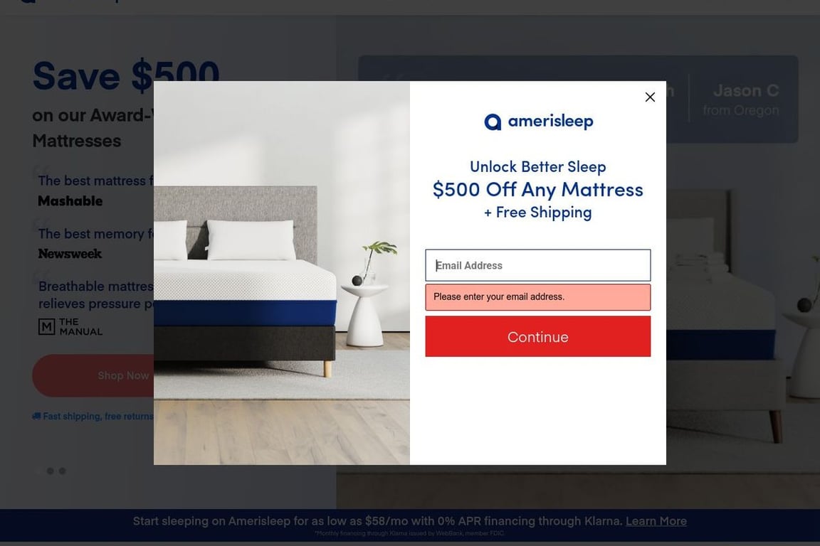 Amerisleep homepage