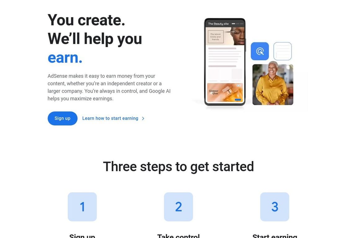 Google AdSense homepage